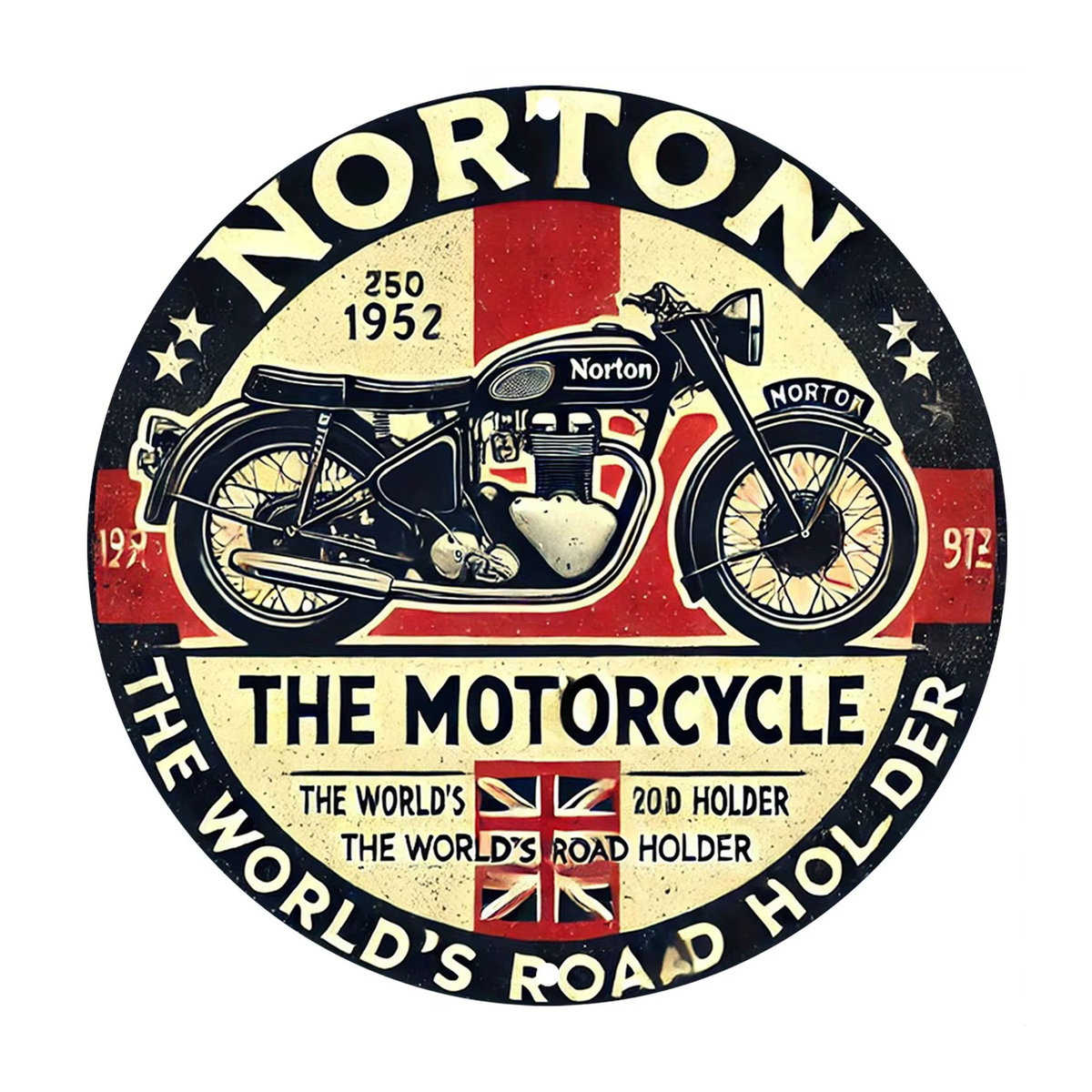 Norton Motorcycles Metall-Wandschild mit Motorrad-Motiv und britischer Flagge im Vintage-Stil, mehrfarbig, B/B/B: 20,32 x 20,32 x 20,32 cm - Bild 3