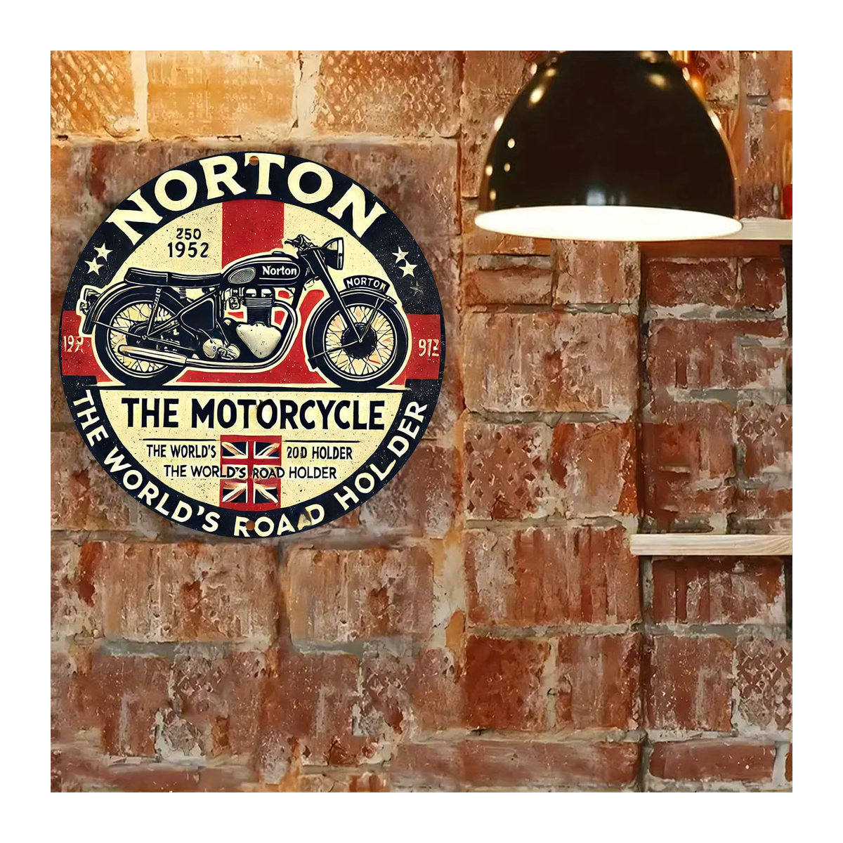 Norton Motorcycles Metall-Wandschild mit Motorrad-Motiv und britischer Flagge im Vintage-Stil, mehrfarbig, B/B/B: 20,32 x 20,32 x 20,32 cm - Bild 4