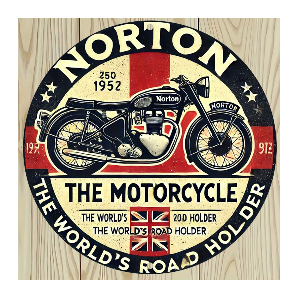 Norton Motorcycles Metall-Wandschild mit Motorrad-Motiv und britischer Flagge im Vintage-Stil, mehrfarbig, B/B/B: 20,32 x 20,32 x 20,32 cm - Bild 5
