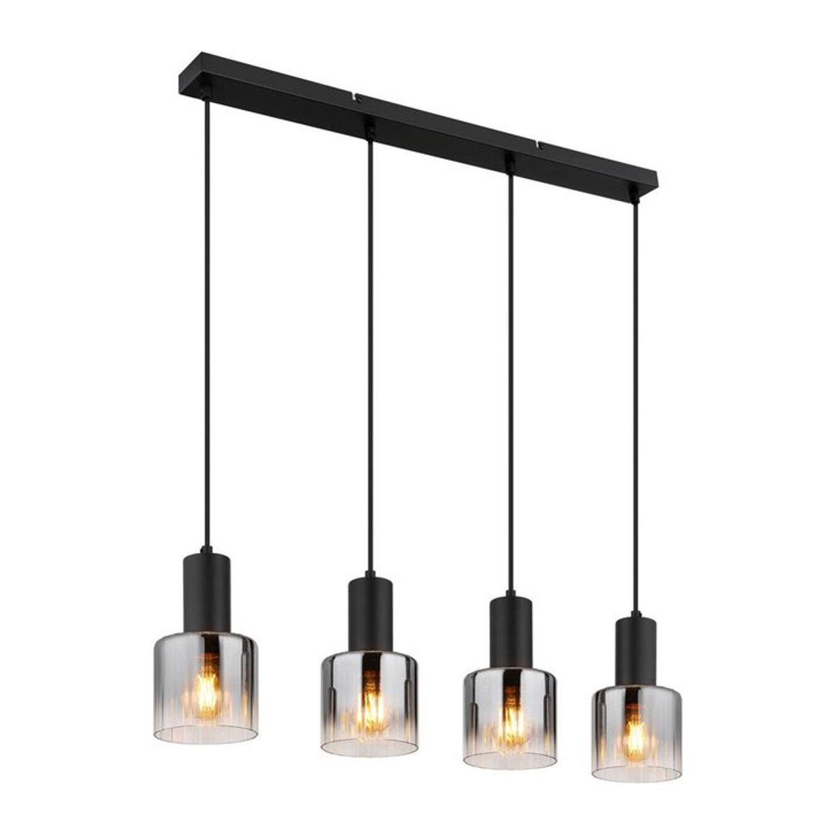 Nowa Pendelleuchte im Industrial Design aus Metall und Glas in Schwarz mit Rauchglas, 4-flammig, E27, B/H/T: 74 x 150 x 12 cm - Bild 1
