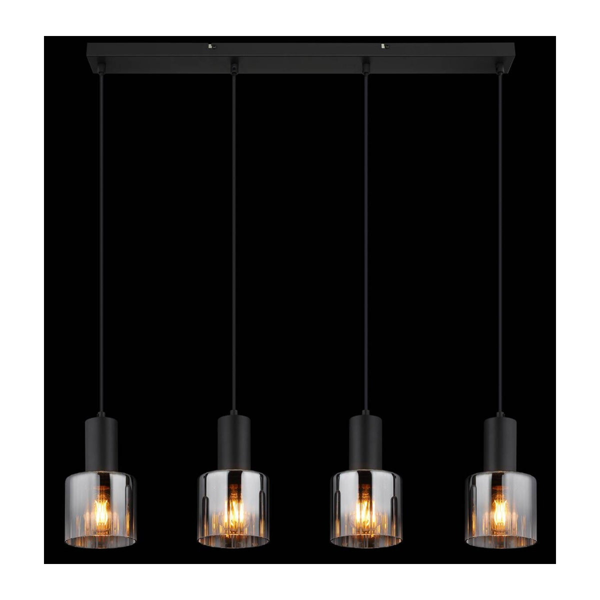 Nowa Pendelleuchte im Industrial Design aus Metall und Glas in Schwarz mit Rauchglas, 4-flammig, E27, B/H/T: 74 x 150 x 12 cm - Bild 2