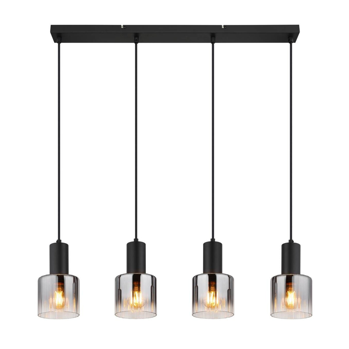 Nowa Pendelleuchte im Industrial Design aus Metall und Glas in Schwarz mit Rauchglas, 4-flammig, E27, B/H/T: 74 x 150 x 12 cm - Bild 3