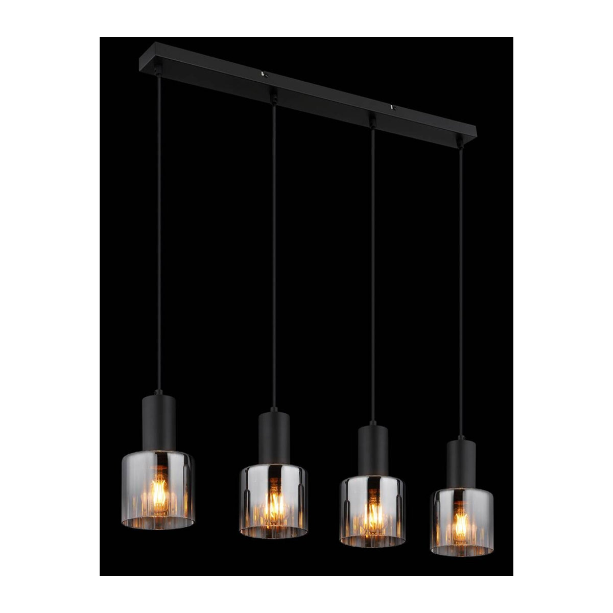 Nowa Pendelleuchte im Industrial Design aus Metall und Glas in Schwarz mit Rauchglas, 4-flammig, E27, B/H/T: 74 x 150 x 12 cm - Bild 4