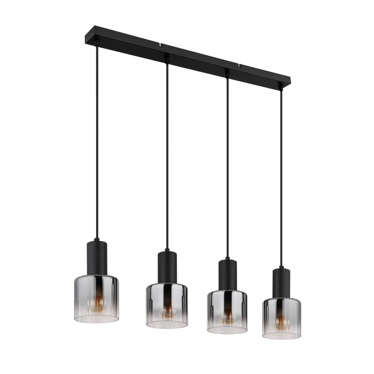 Nowa Pendelleuchte im Industrial Design aus Metall und Glas in Schwarz mit Rauchglas, 4-flammig, E27, B/H/T: 74 x 150 x 12 cm - Bild 5