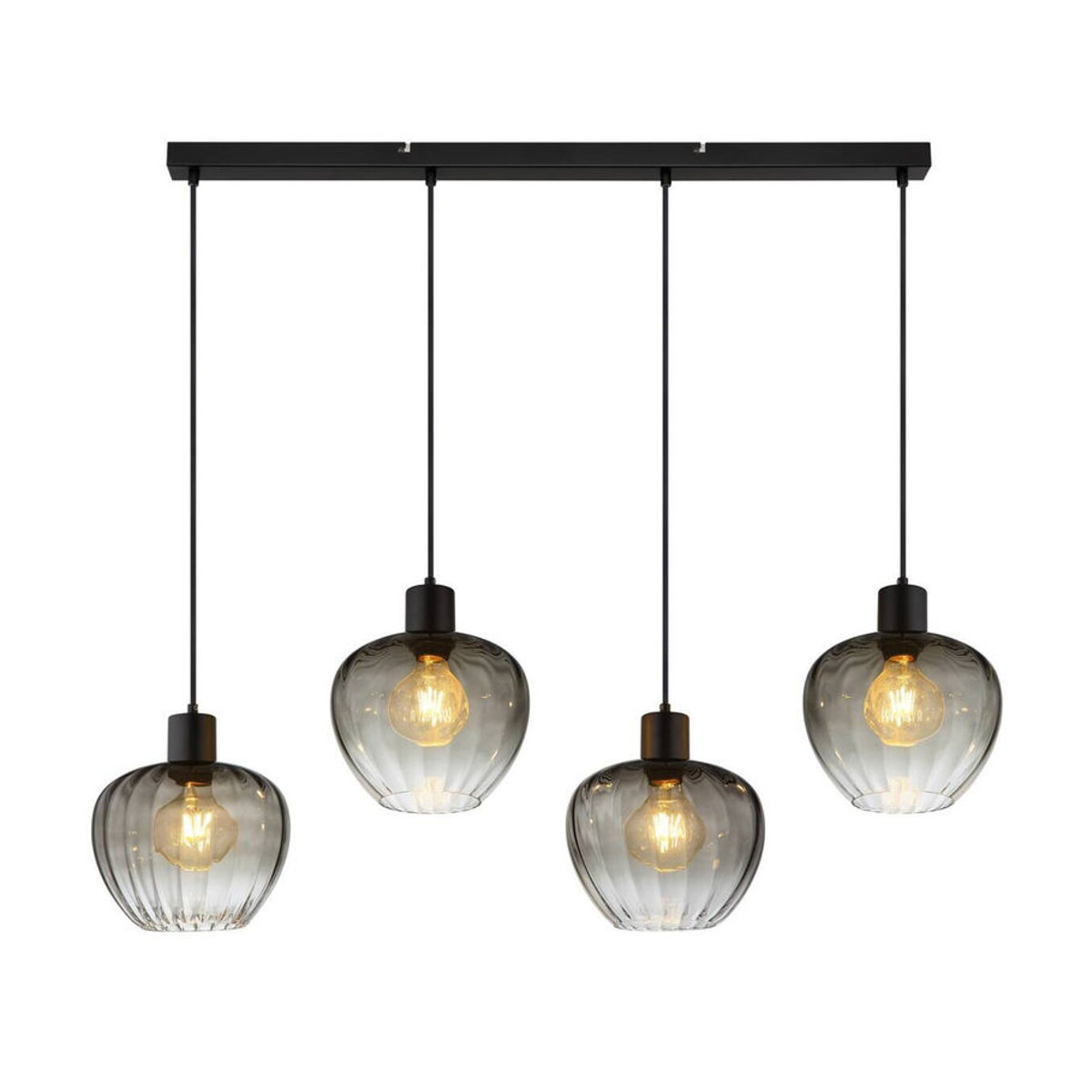 Nowa Pendelleuchte im Retro-Design aus Metall und Rauchglas in Schwarz, 4-flammig, E27, B/H/T: 108 x 120 x 24 cm - Bild 2