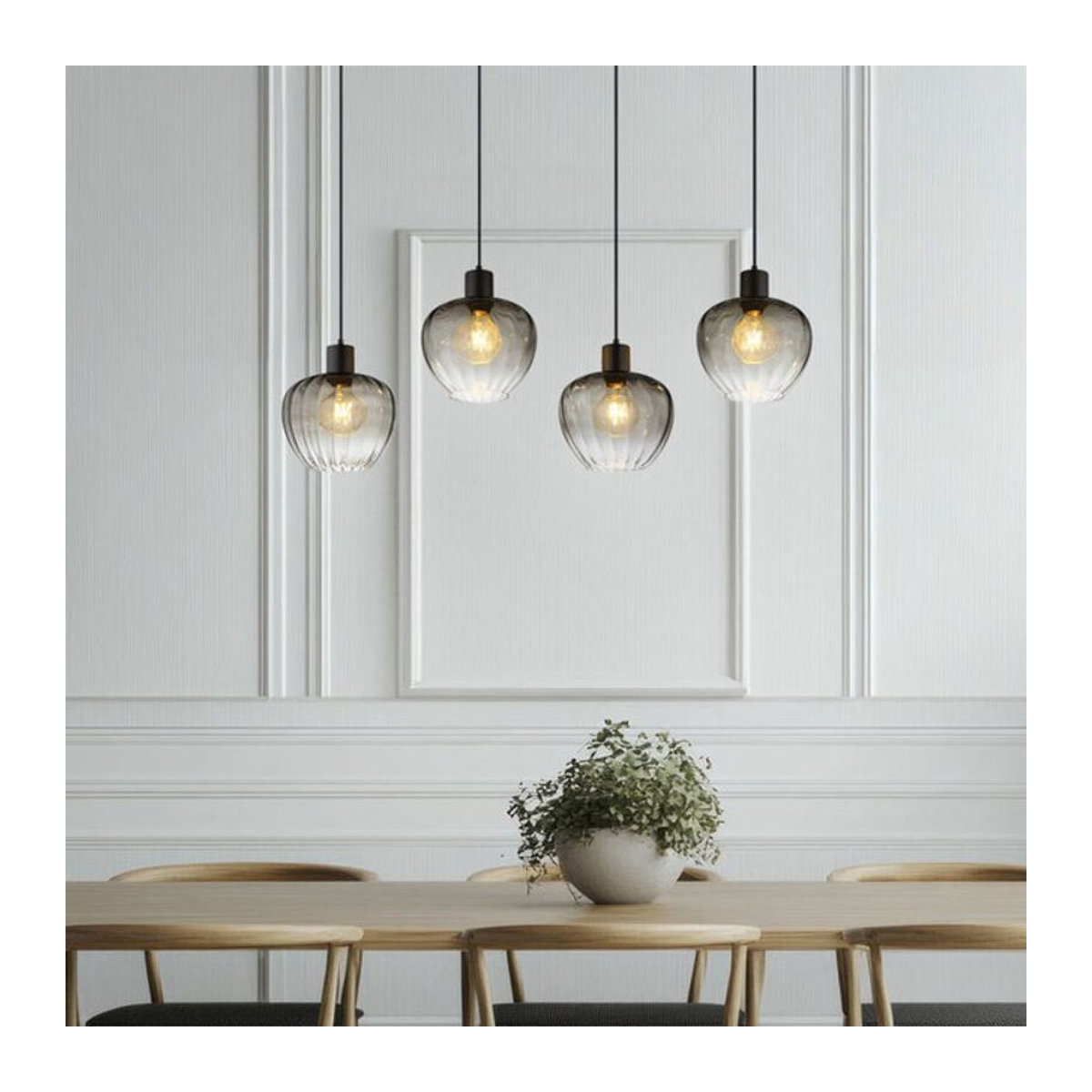 Nowa Pendelleuchte im Retro-Design aus Metall und Rauchglas in Schwarz, 4-flammig, E27, B/H/T: 108 x 120 x 24 cm - Bild 3