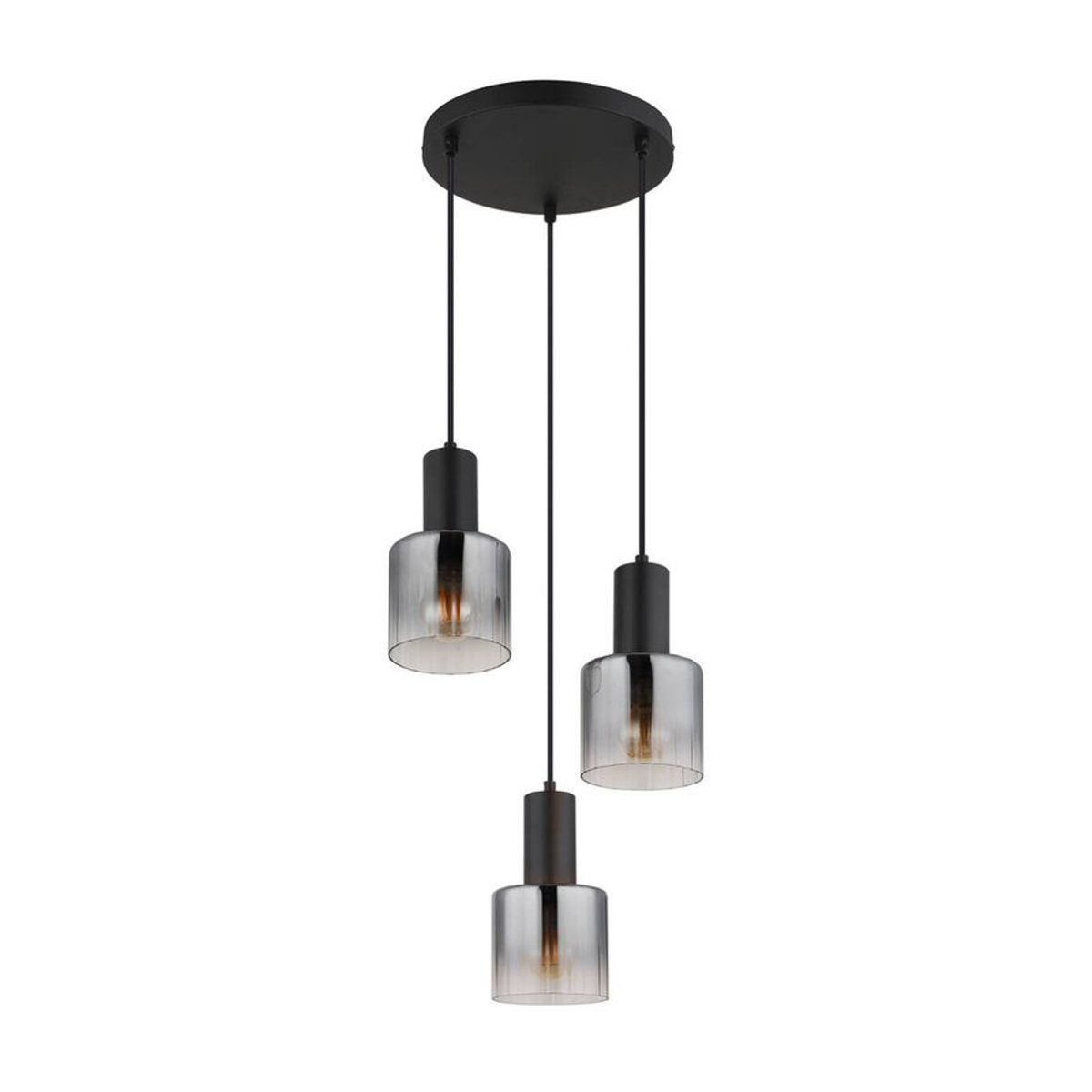 Nowa Pendelleuchte Modern 3-flammig in Schwarz aus Metall und Rauchglas mit E27 Fassung, H: 150 cm, B: 120 cm - Bild 1