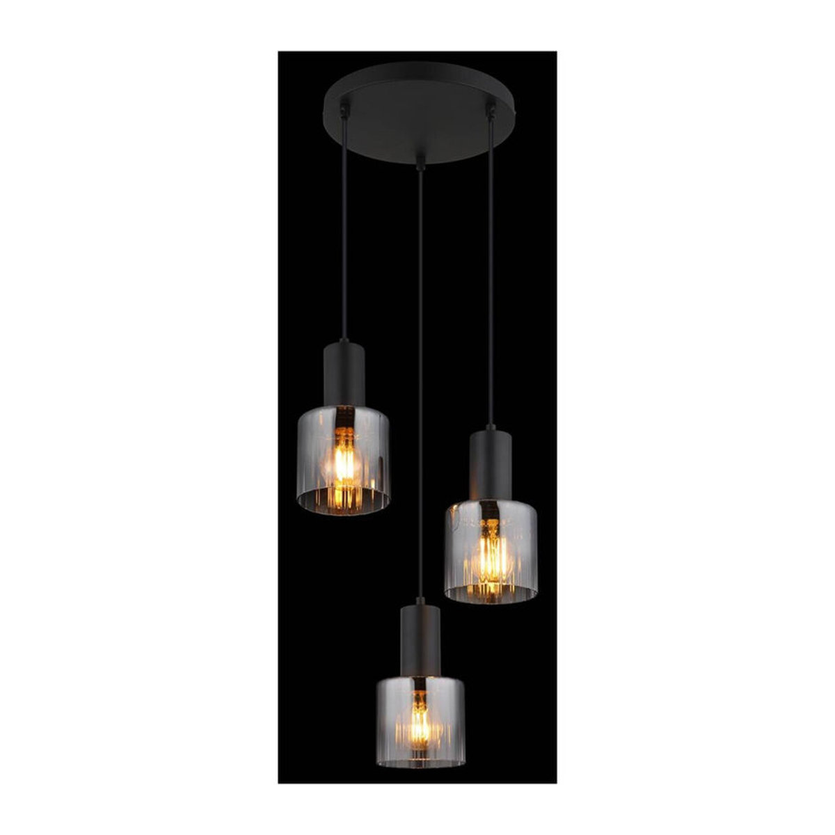 Nowa Pendelleuchte Modern 3-flammig in Schwarz aus Metall und Rauchglas mit E27 Fassung, H: 150 cm, B: 120 cm - Bild 2
