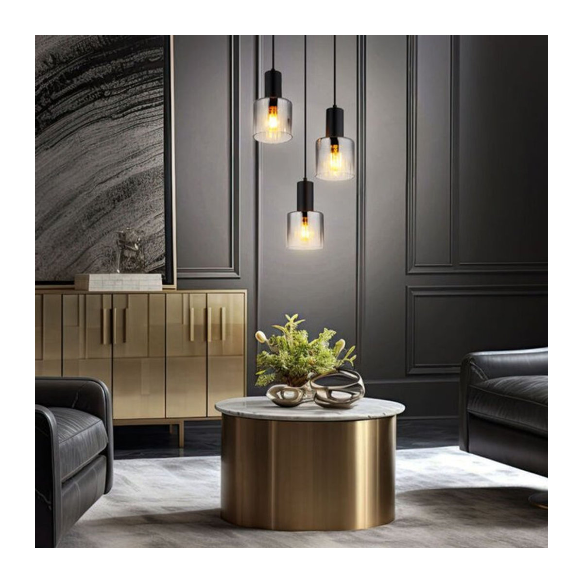 Nowa Pendelleuchte Modern 3-flammig in Schwarz aus Metall und Rauchglas mit E27 Fassung, H: 150 cm, B: 120 cm - Bild 4