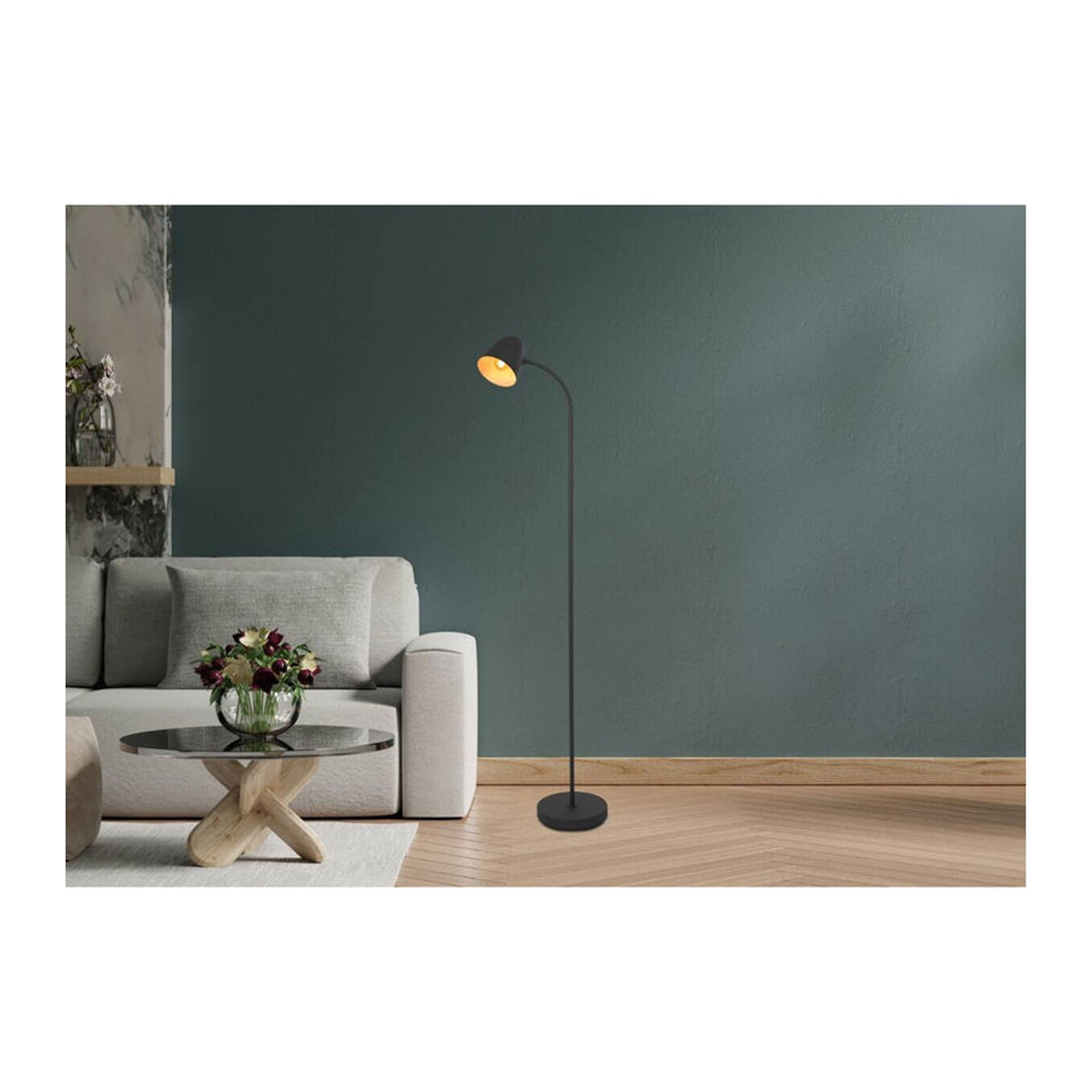 Nowa Stehleuchte Schwarz Metall Modern Minimalistisch H: 145 cm, B: 37 cm, T: 25 cm, E14 Leseleuchte - Bild 3