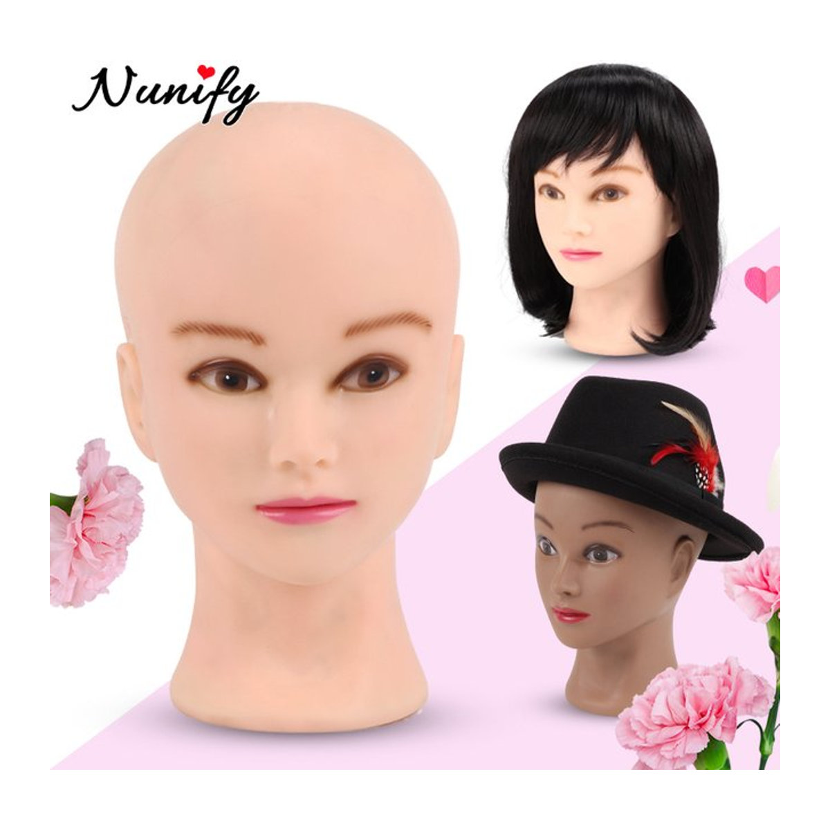 Nunify Mannequin-Kopf Perückenständer mit T-Nadeln aus Gummi und Schaumstofffüllung in Braun - Bild 1