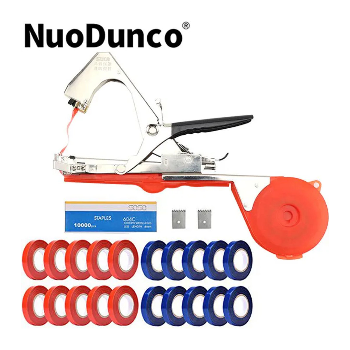NuoDunco Pflanzenbindemaschine in Rot mit Klebebandwerkzeug für Tomaten, Weintrauben und Garten-Gemüse inklusive Klinge und Heftklammern - Bild 1