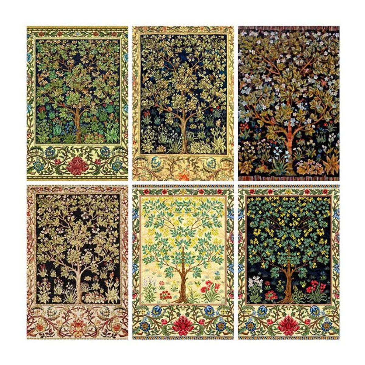 NUOYING 5D Diamantgemälde Baum des Lebens und Blumen im Vintage-Stil, rahmenloses DIY Mosaik-Landschaftsbild in mehrfarbigem Floral-Design - Bild 1