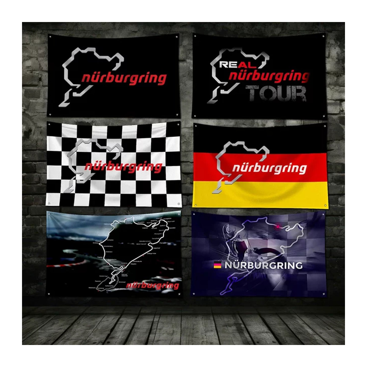 Nürburgring Flagge als Wandkunst und Außendekoration, mehrfarbig, B/H: 91,44 x 91,44 cm - Bild 1