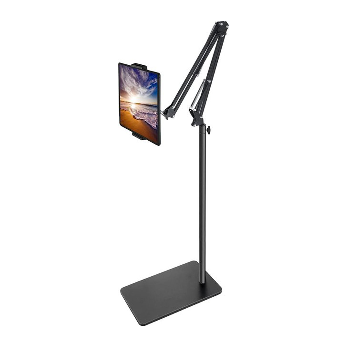 NYFundas Tablet Bodenständer Schwarz – Höhenverstellbare Halterung für iPad Air, Xiaomi Pad Pro, Kindle und Samsung Mini 11 bis 13 Zoll - Bild 1