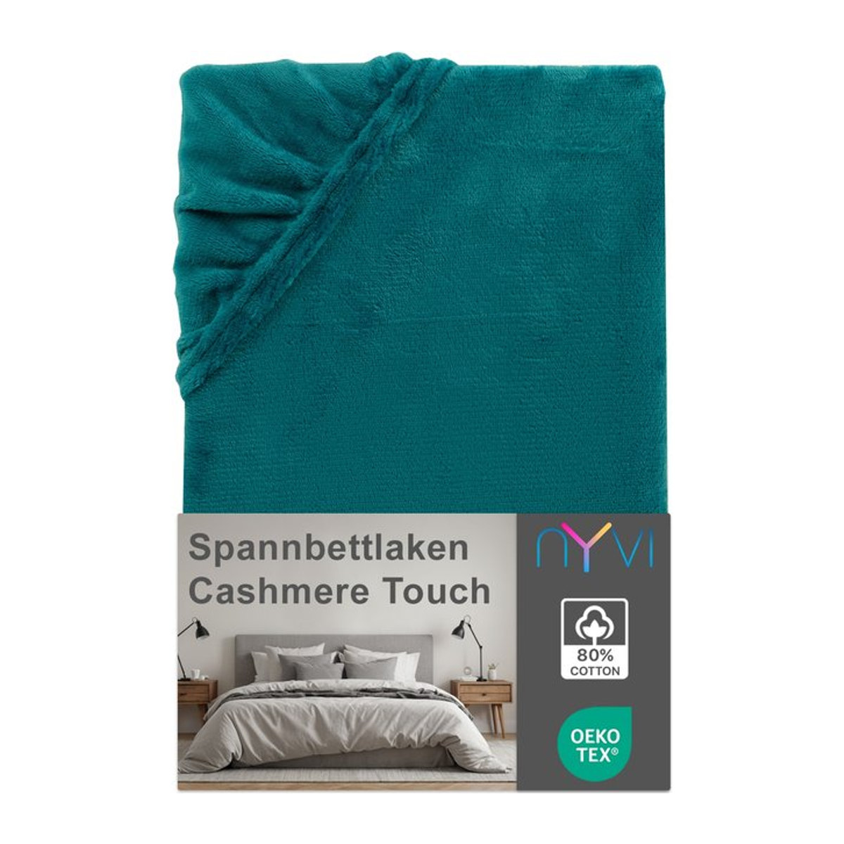 NYVI DreamScience Cashmere Touch Spannbettlaken in Petrol für Matratzen bis 22 cm Höhe, Größe: 90 x 200 cm bis 100 x 200 cm - Bild 1