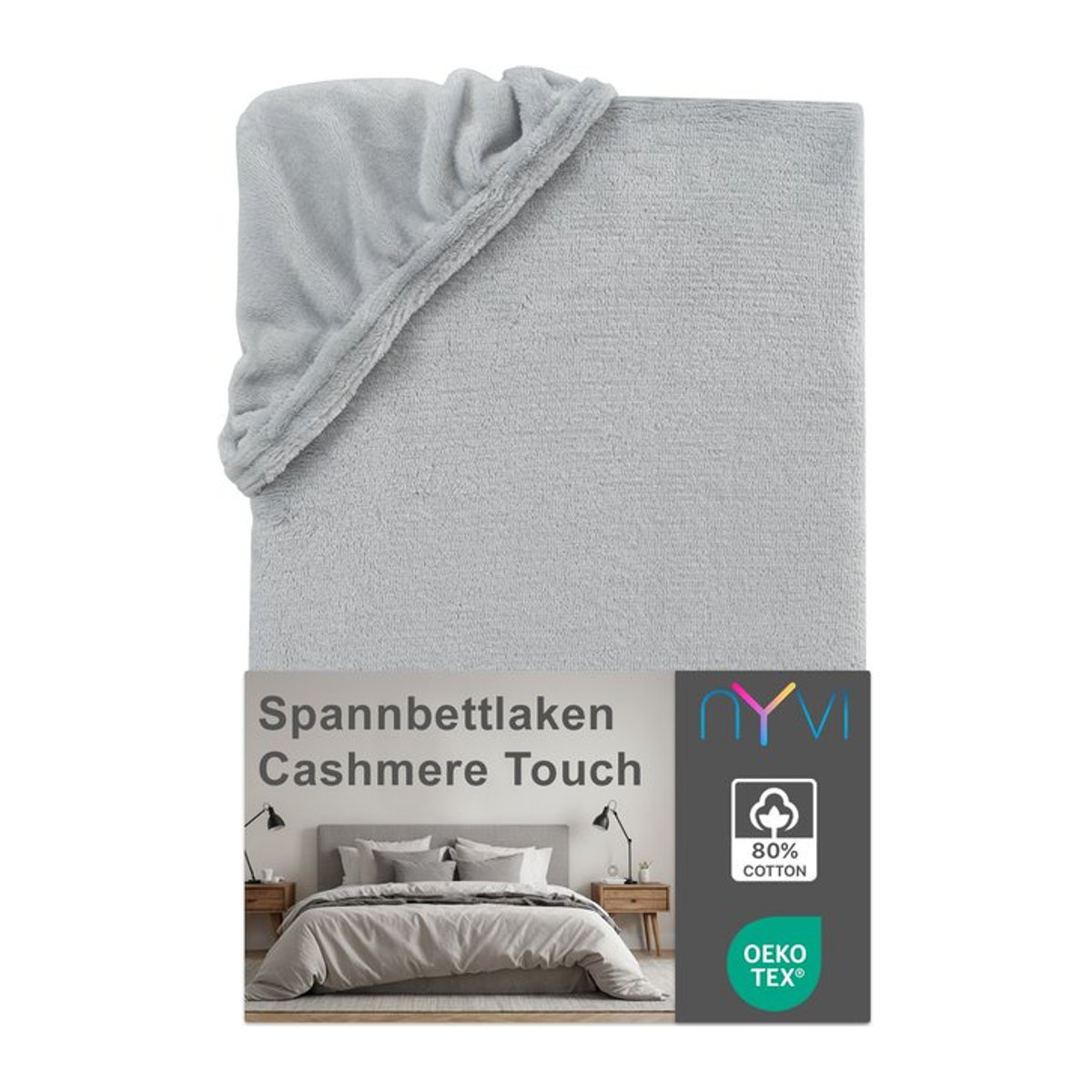 NYVI DreamScience Cashmere Touch Spannbettlaken in Silber, passend für Matratzen bis 22 cm Höhe, Größe: 90 x 200 cm bis 100 x 200 cm - Bild 1