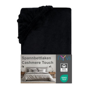 NYVI DreamScience Cashmere Touch Spannbettlaken Schwarz für Matratzen bis 22 cm Höhe, Größe: 180 x 200 cm oder 200 x 200 cm