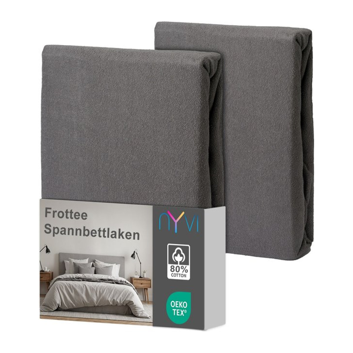 NYVI DreamScience Frottee Spannbettlaken 2er Pack, Grau, Größe: 90x200 - 100x200 cm - Bild 1