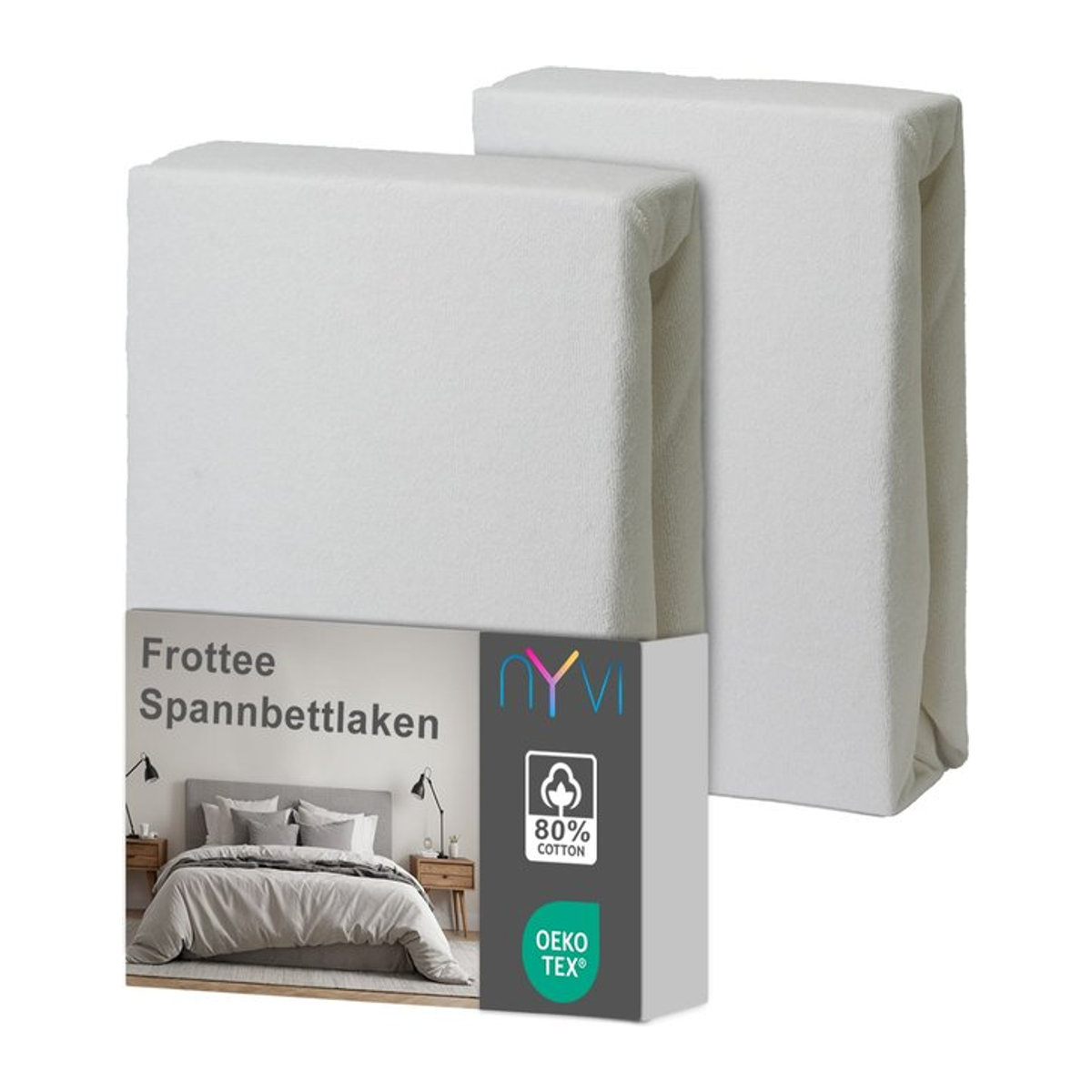 NYVI DreamScience Frottee Spannbettlaken 2er Pack, Weiß, B/T: 90-100 x 200 cm - Bild 1