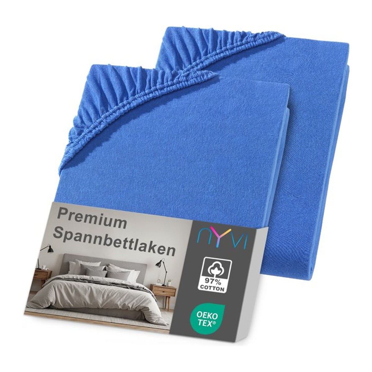 NYVI DreamScience Premium Spannbettlaken 2er Pack, Farbe: Blau, B/T/H: 180 x 200 x 220 + 40 cm für Boxspringbetten - Bild 1