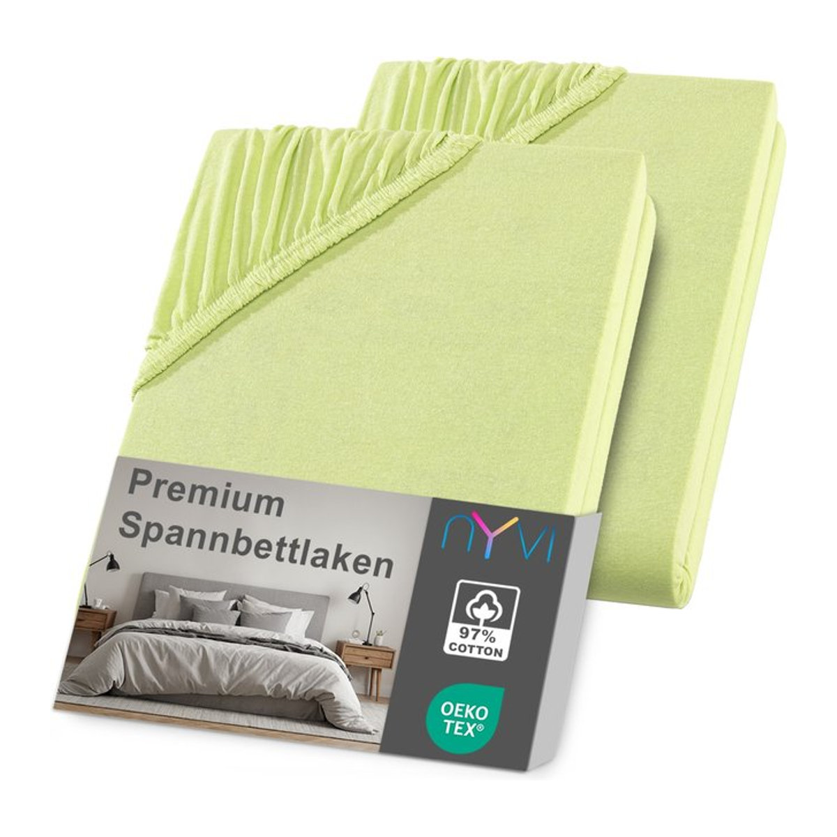 NYVI DreamScience Premium Spannbettlaken 2er Pack, Farbe: grün, B/T/H: 200 x 220 x 40 cm für Boxspringbetten - Bild 1