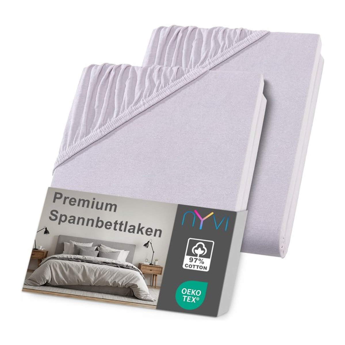 NYVI DreamScience Premium Spannbettlaken 2er Pack, silber, bügelfrei mit Einlaufschutz und Gummizug - Bild 1