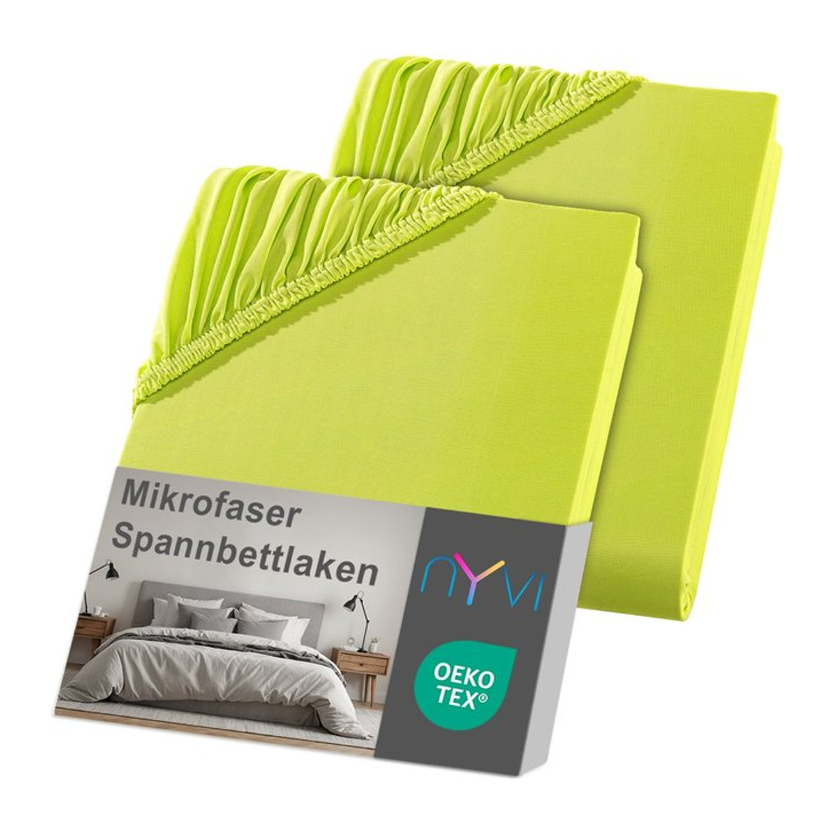 NYVI DreamScience Spannbettlaken aus Mikrofaser in Apfelgrün, 2er Pack, für Boxspringbetten, B/T: 180 x 200 cm, Höhe: 40 cm - Bild 1