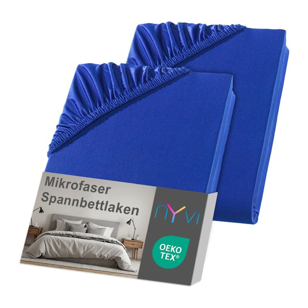 NYVI DreamScience Spannbettlaken aus Mikrofaser in Royalblau, 2er Pack, Bügelfrei mit Rundumgummizug - Bild 1