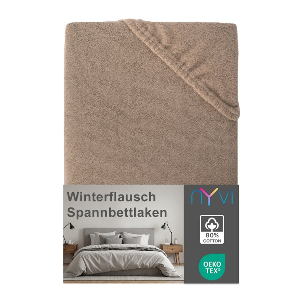 NYVI DreamScience Winterflausch Spannbettlaken in Nougat für Matratzen bis 22 cm Höhe - Bild 1