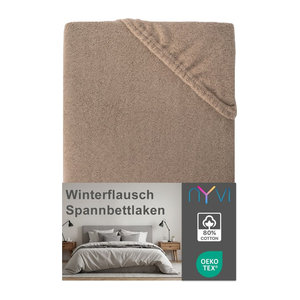 NYVI DreamScience Winterflausch Spannbettlaken in Nougat für Matratzen bis 22 cm Höhe