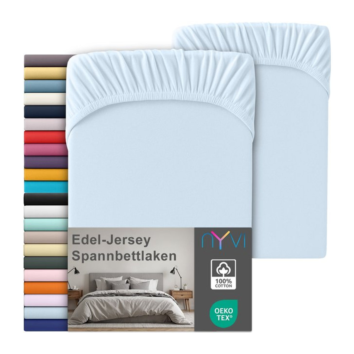 NYVI Edel Jersey Spannbettlaken Deluxe 2er Set aus 100% supergekämmter Baumwolle, Farbe: Blau, B/T: 180-200 x 200 cm - Bild 1
