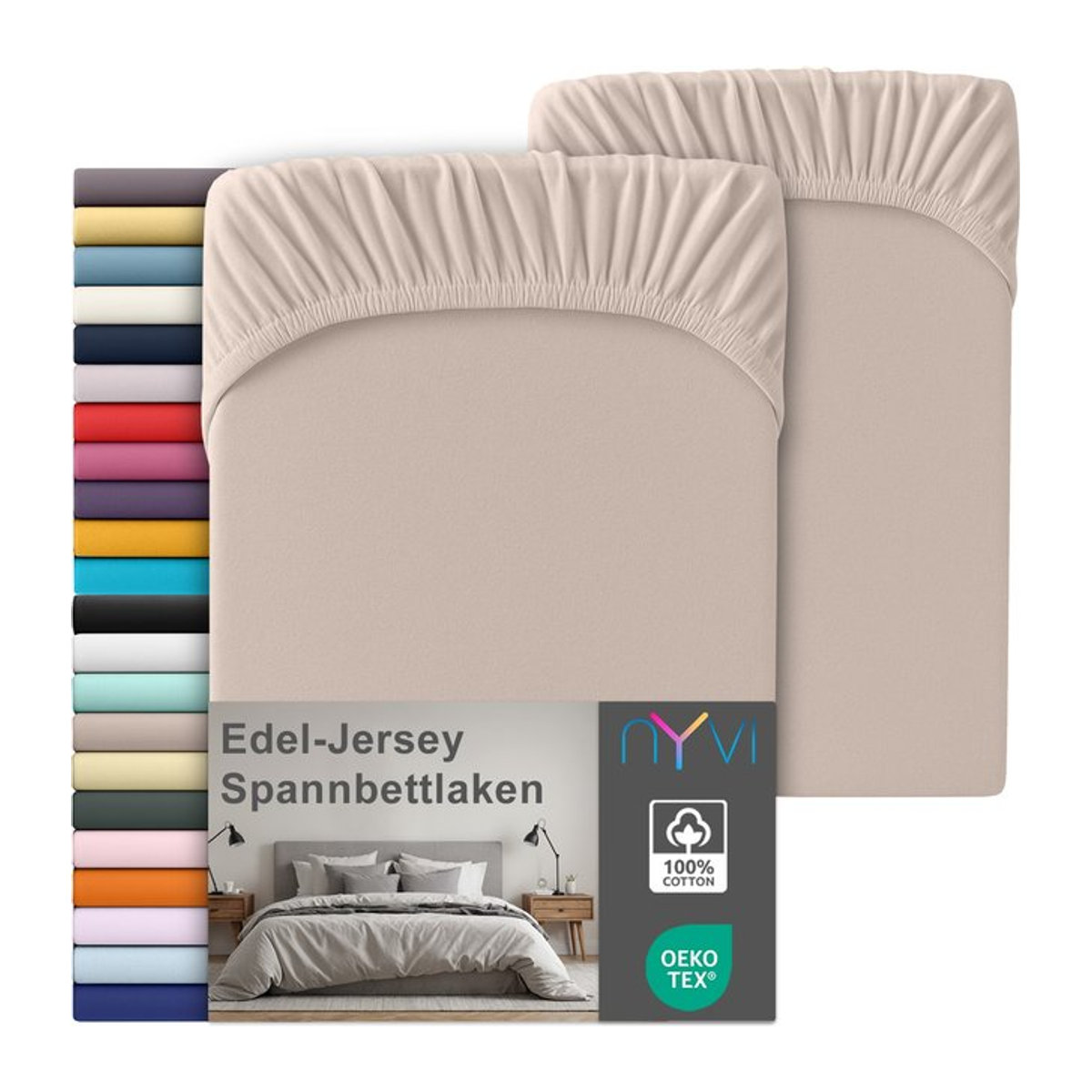 NYVI Edel Jersey Spannbettlaken Deluxe 2er Set aus 100% supergekämmter Baumwolle, Farbe: Grau, B/T: 180-200 x 200 cm, für Matratzen bis 25 cm Steghöhe - Bild 1