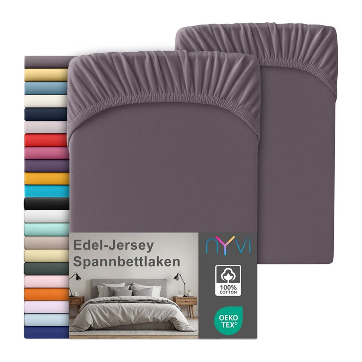 NYVI Edel Jersey Spannbettlaken Deluxe 2er Set aus 100% supergekämmter Baumwolle, Farbe: Grau, B/T: 180-200 x 220 cm - Bild 1