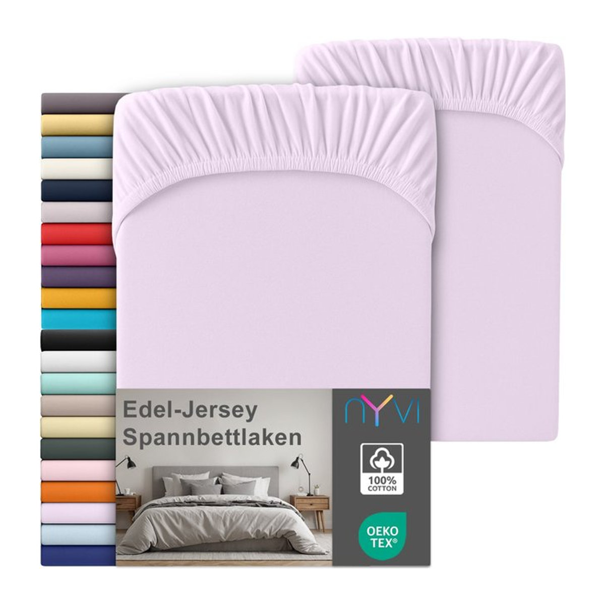 NYVI Edel Jersey Spannbettlaken Deluxe 2er Set aus 100% supergekämmter Baumwolle, Farbe: Lila, B/T: 90-100 x 200 cm - Bild 1