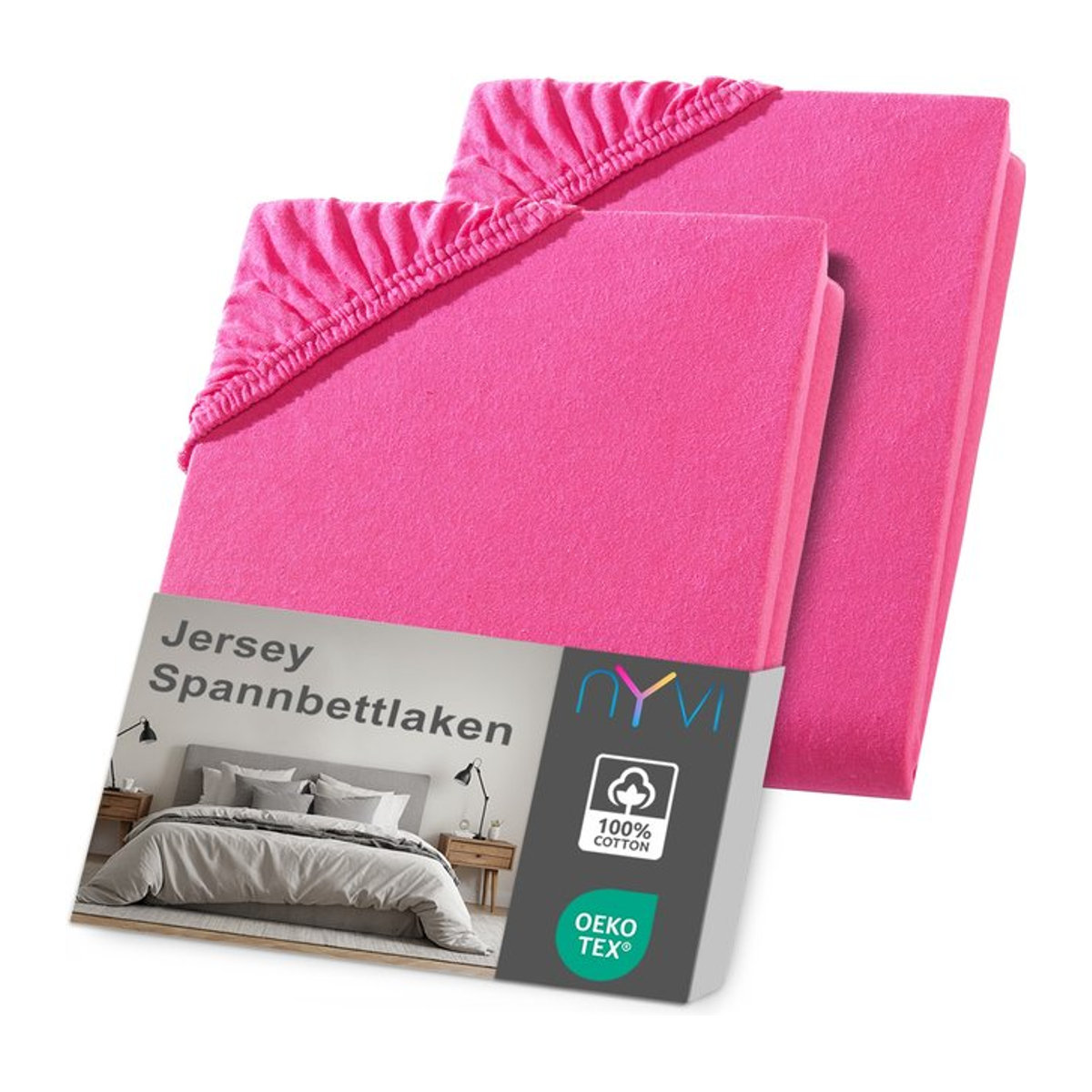 NYVI Jersey Spannbettlaken DreamScience 2er Pack, Farbe: Pink, für Matratzen bis 22 cm Höhe, Bügelfrei und Weich - Bild 1
