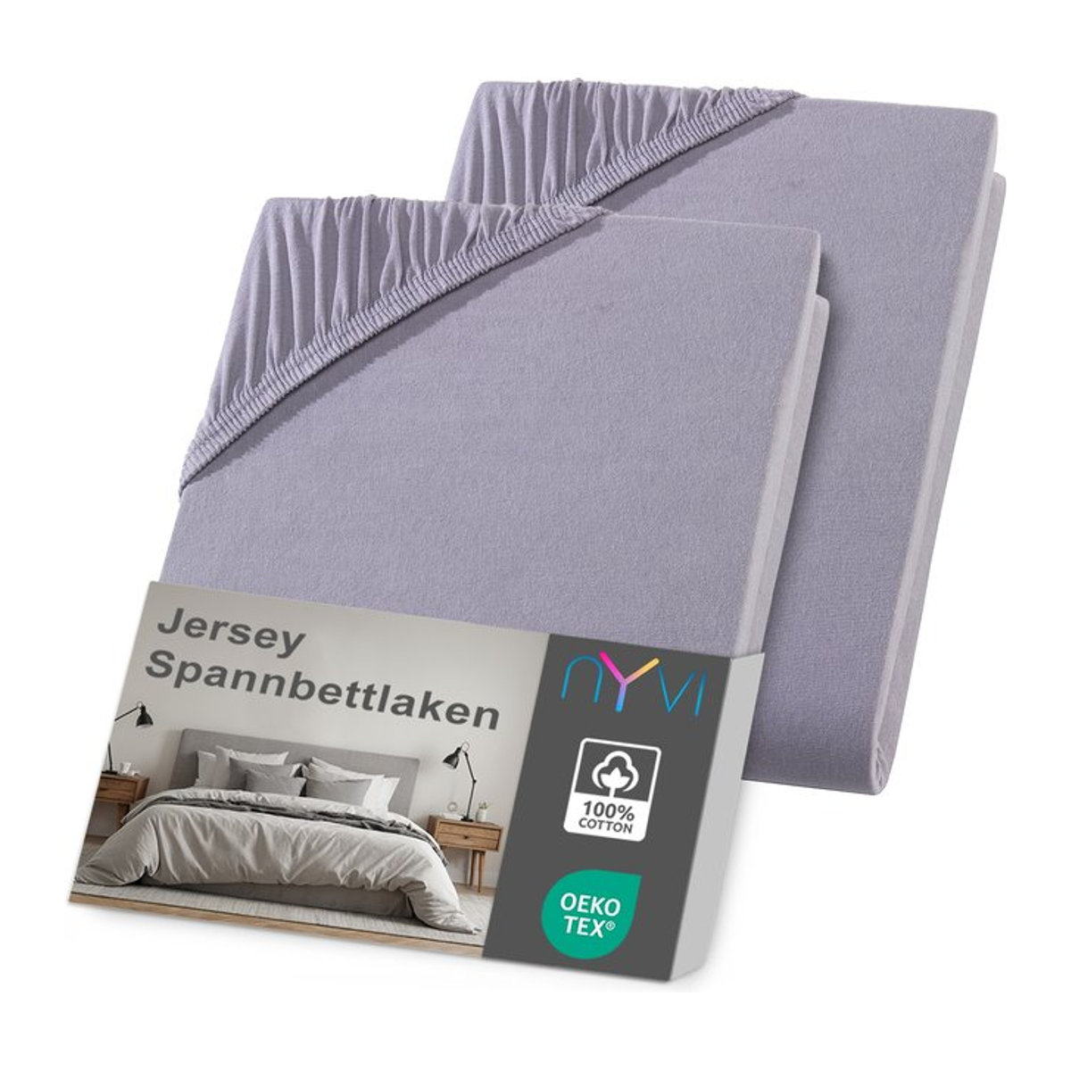 NYVI Jersey Spannbettlaken DreamScience, 2er Pack, Grau, für Matratzen bis 22 cm Höhe - Bild 1