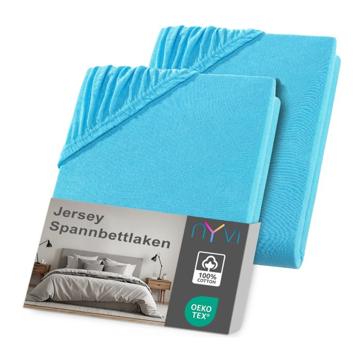 NYVI Jersey Spannbettlaken DreamScience 2er Pack, Türkis, für Matratzen bis 22 cm Höhe - Bild 1