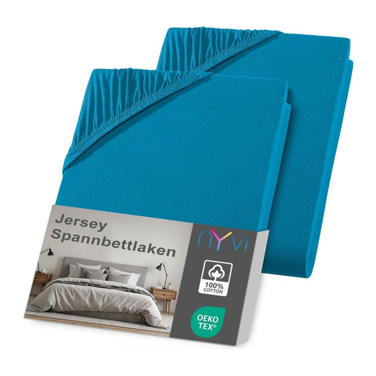 NYVI Jersey Spannbettlaken DreamScience aus 2er Pack, Farbe: petrol, für Matratzen bis 22 cm Höhe, Bügelfrei und Weich - Bild 1