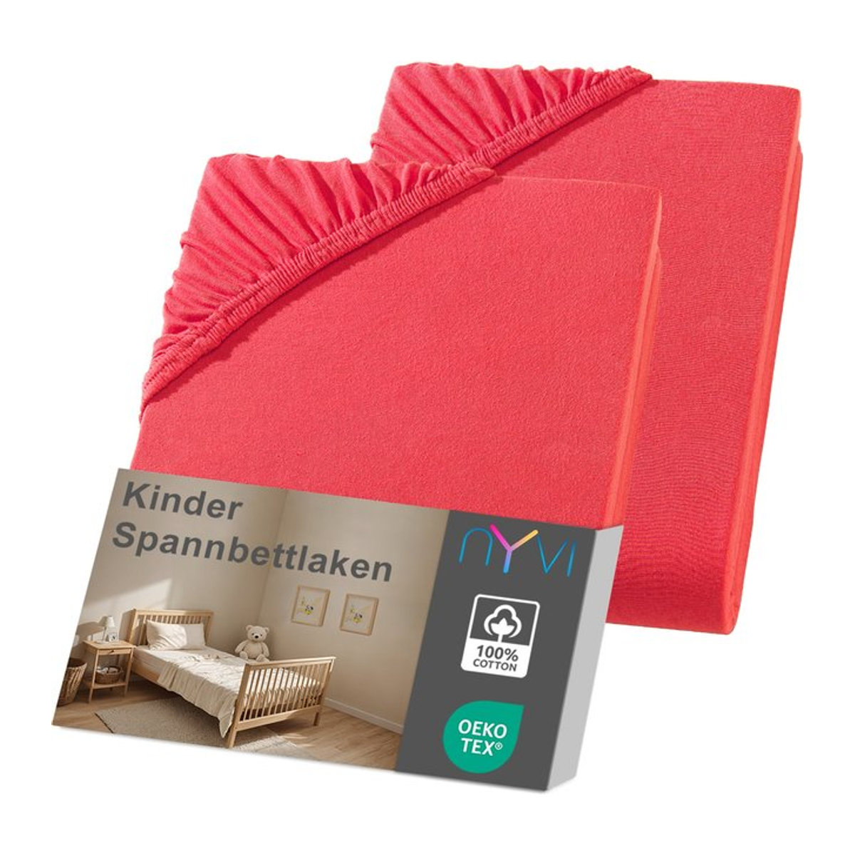 NYVI Kinder Spannbettlaken Junior für Kinderbettmatratzen, 2er Pack, rot, B/T: 70 x 140 cm, Matratzenhöhe bis 12 cm - Bild 1