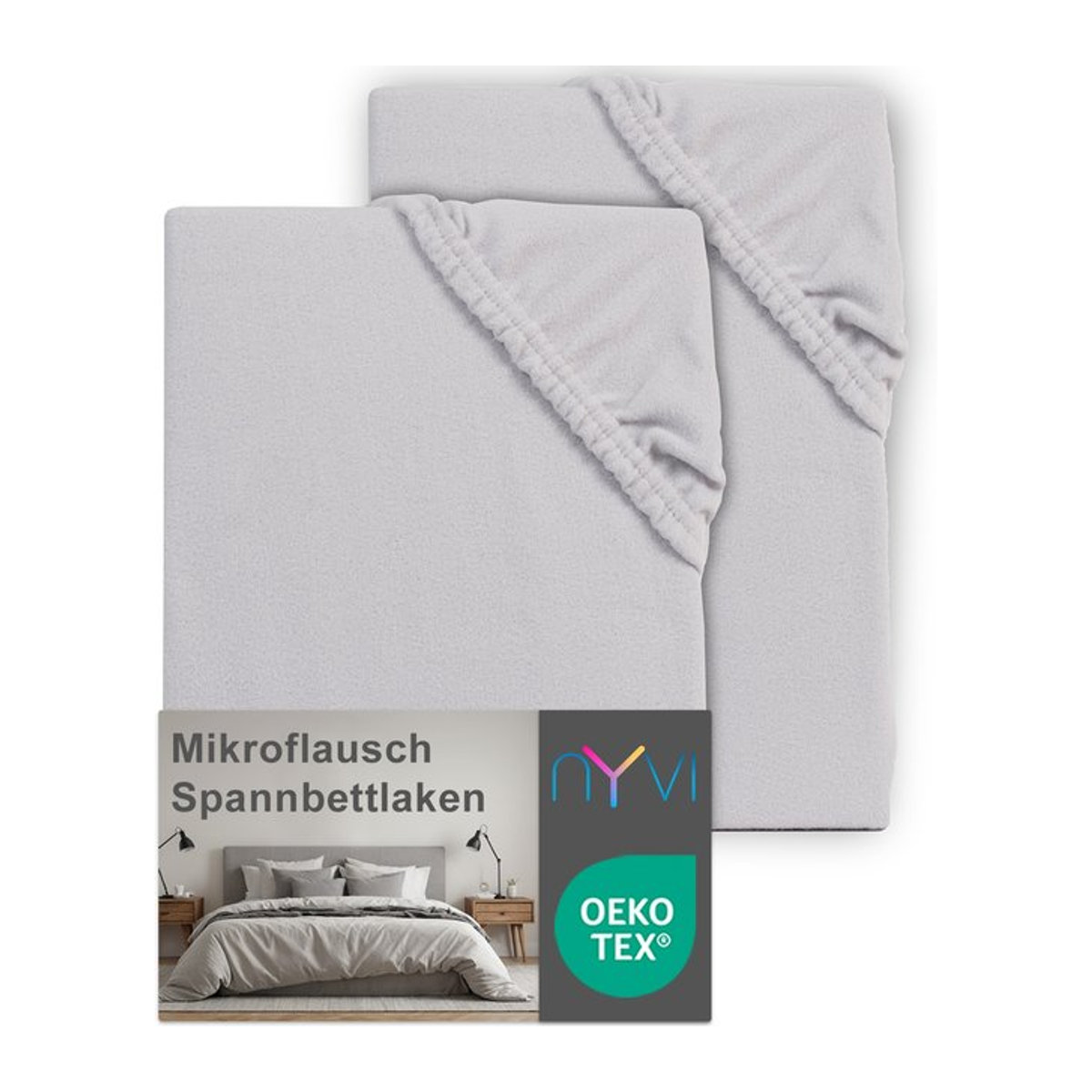 NYVI Spannbettlaken DreamScience Mikroflausch in Silber, 2er Pack, für Boxspringbetten, B/T/H: 180 x 200 x 22 cm + 40 cm Höhe - Bild 1