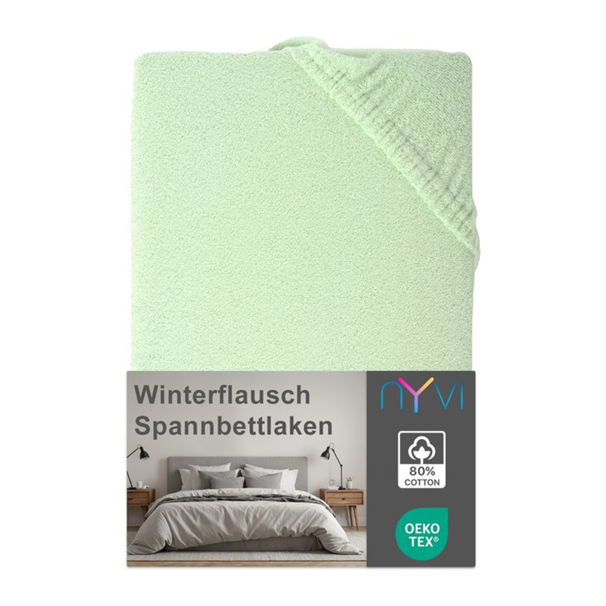 NYVI Spannbettlaken DreamScience Winterflausch für Boxspringbetten, Farbe: Eukalyptus, B/T: 180 x 200 cm, Höhe: 40 cm - Bild 1