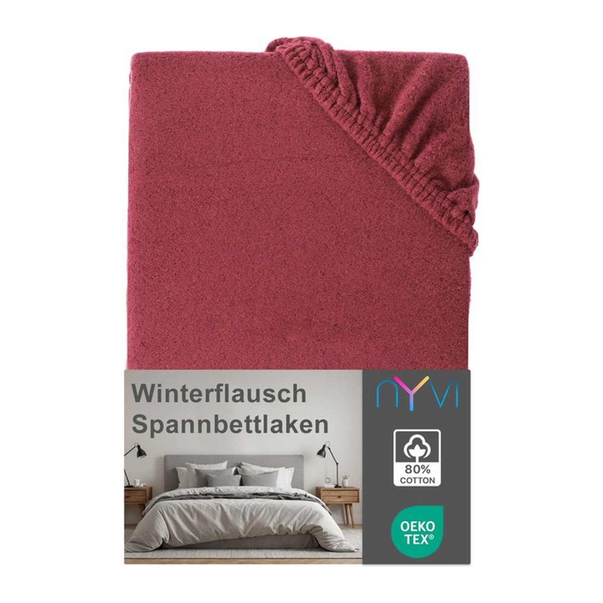 NYVI Spannbettlaken DreamScience Winterflausch in Bordeaux für Matratzen bis 22 cm Höhe - Bild 1