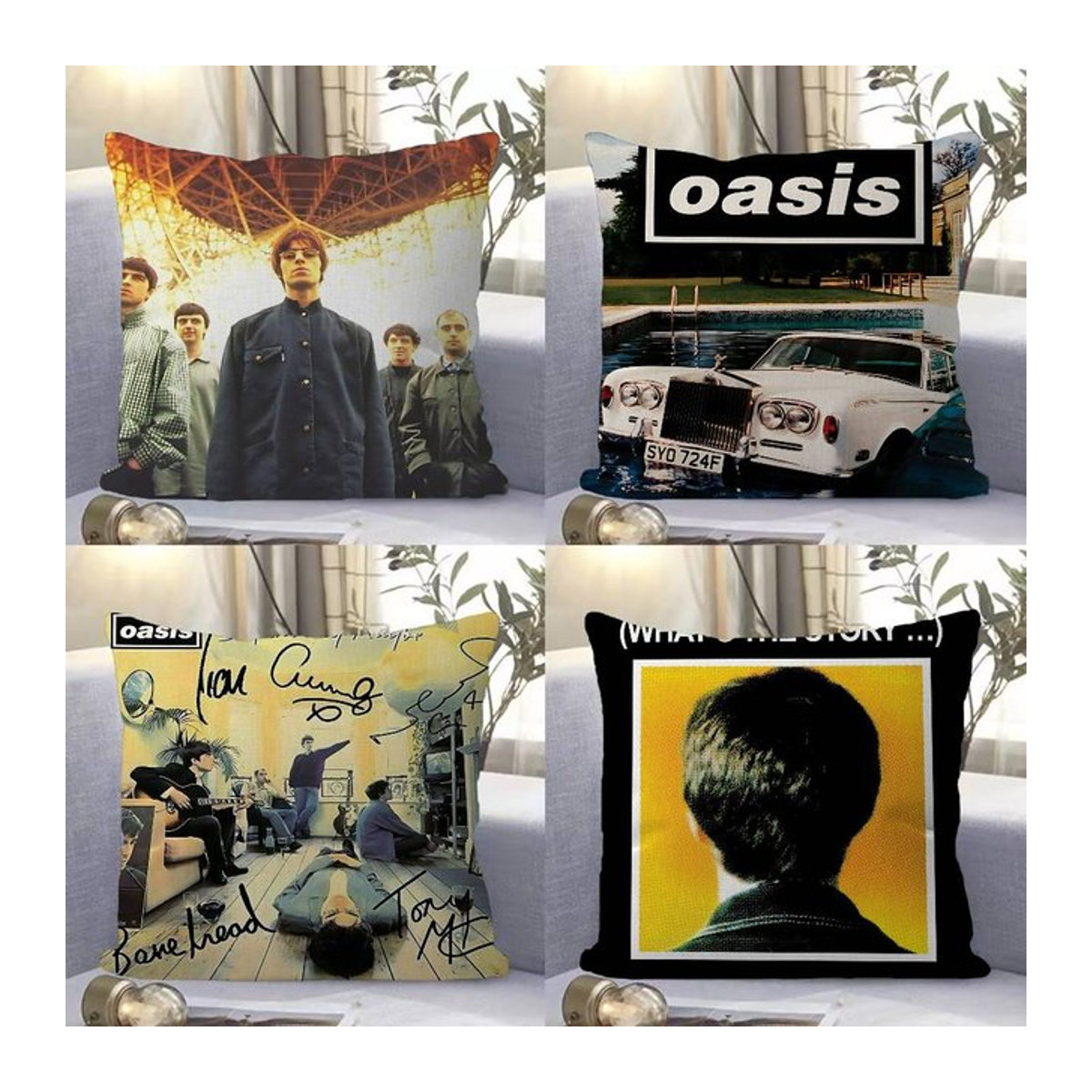 O-Oasis Band Kissenbezug mit Cartoon-Sofa-Dekoration, doppelseitig bedruckter Kurzplüsch in Mehrfarbig, nur Bezug - Bild 1