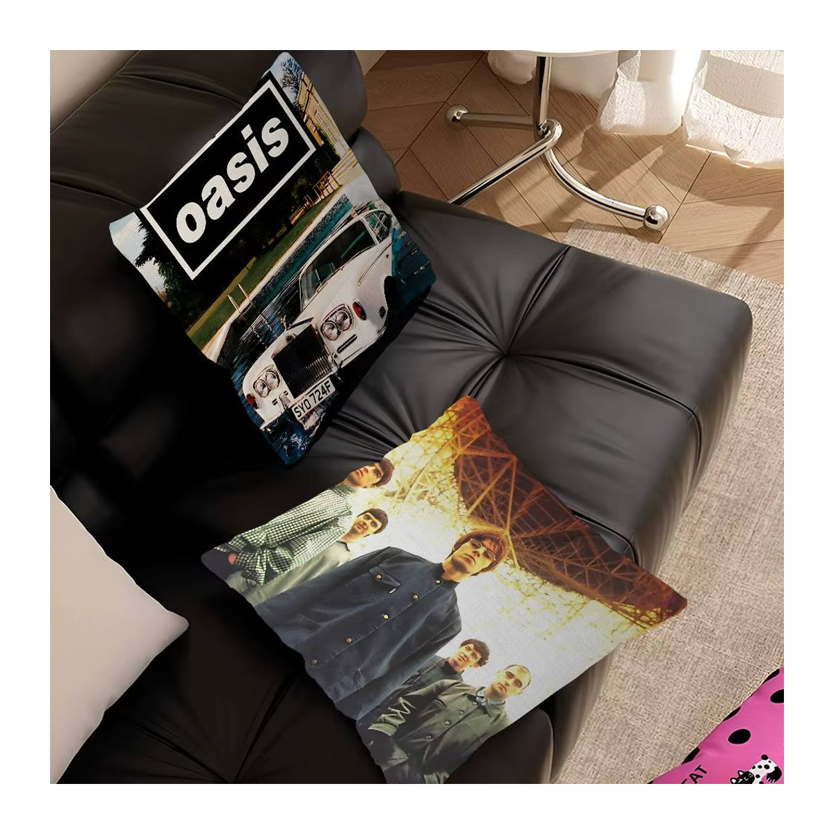 O-Oasis Band Kissenbezug mit Cartoon-Sofa-Dekoration, doppelseitig bedruckter Kurzplüsch in Mehrfarbig, nur Bezug - Bild 2