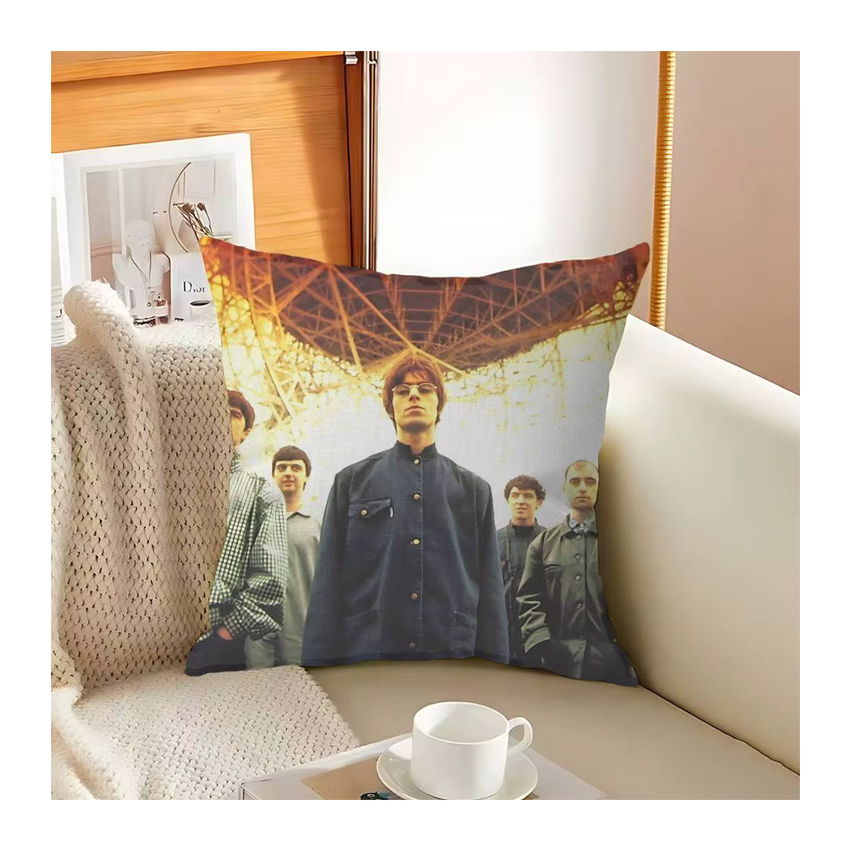 O-Oasis Band Kissenbezug mit Cartoon-Sofa-Dekoration, doppelseitig bedruckter Kurzplüsch in Mehrfarbig, nur Bezug - Bild 5