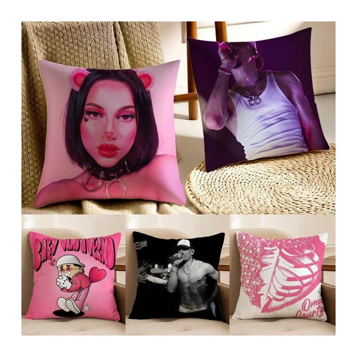 o-Omar Courtz Trendy Idol Kissenbezug in Weiß und Mehrfarbig für dein Wohnzimmer oder Sofa - Bild 1