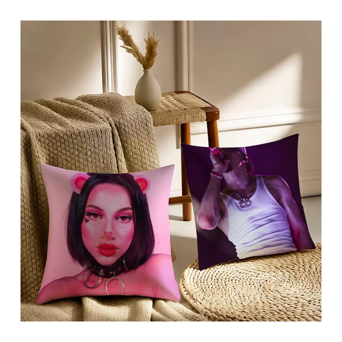 o-Omar Courtz Trendy Idol Kissenbezug in Weiß und Mehrfarbig für dein Wohnzimmer oder Sofa - Bild 3