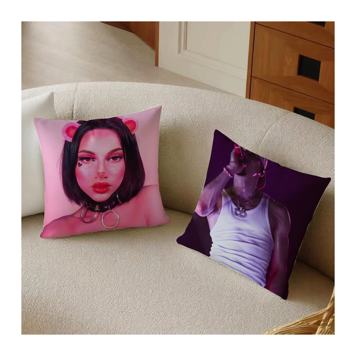 o-Omar Courtz Trendy Idol Kissenbezug in Weiß und Mehrfarbig für dein Wohnzimmer oder Sofa - Bild 4