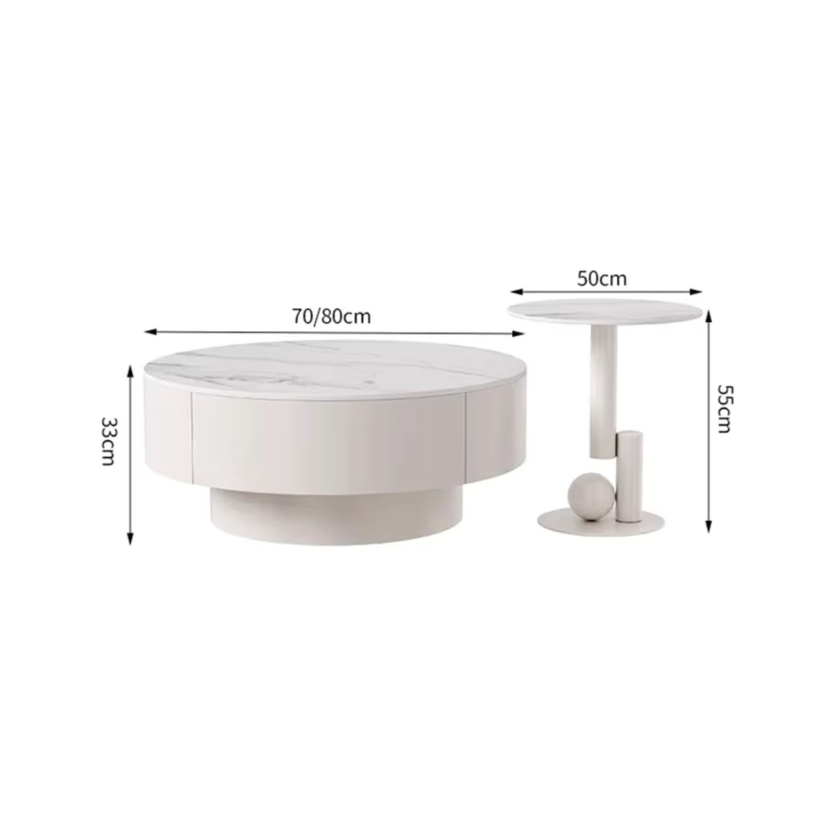 OAKCIA Couchtisch aus Marmor in Beige und Weiß, runder minimalistischer Design-Couchtisch - Bild 5